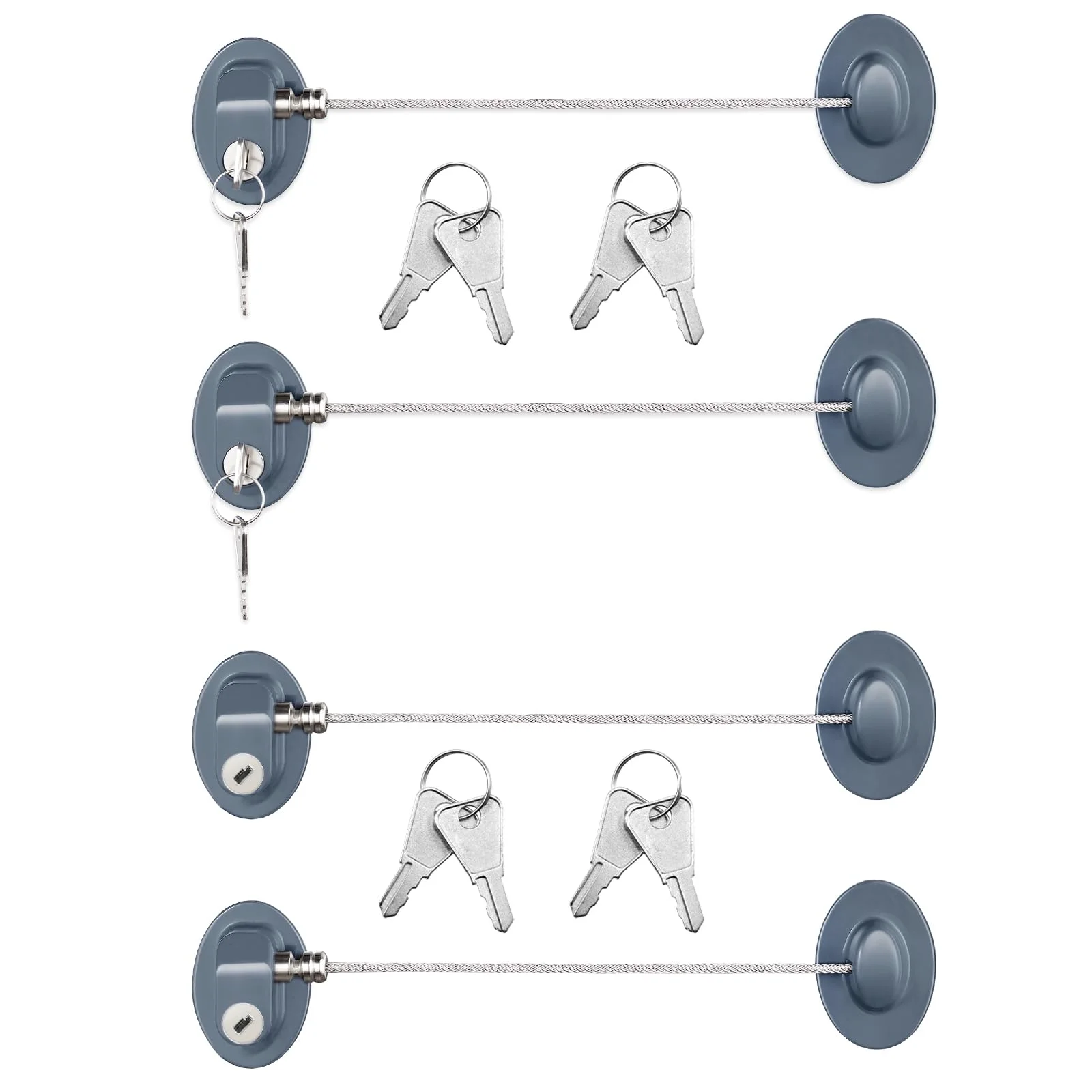 Cabinet Locks with Keys, 4-pack, Gray