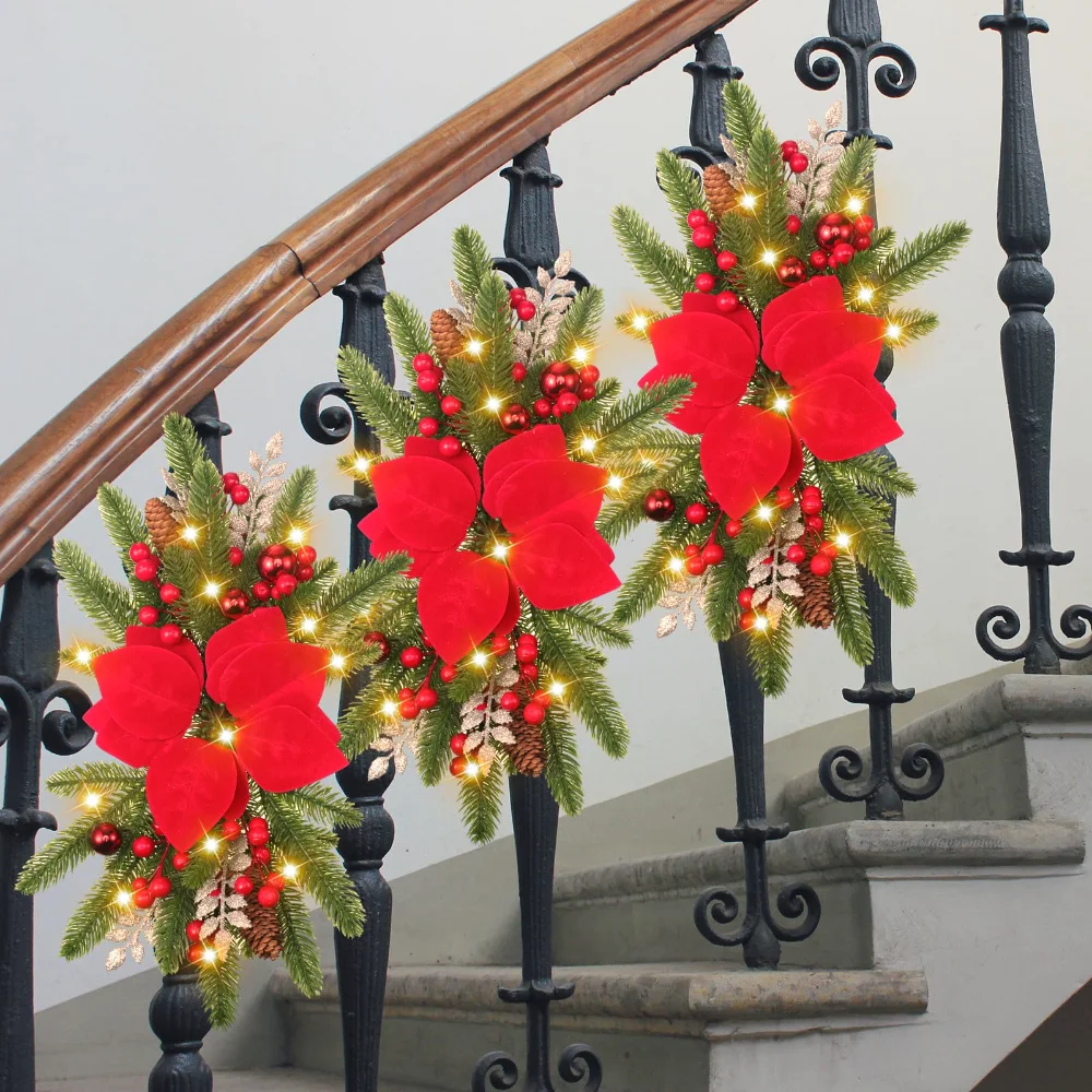 Lighted Christmas Swags, 3 pcs, Red