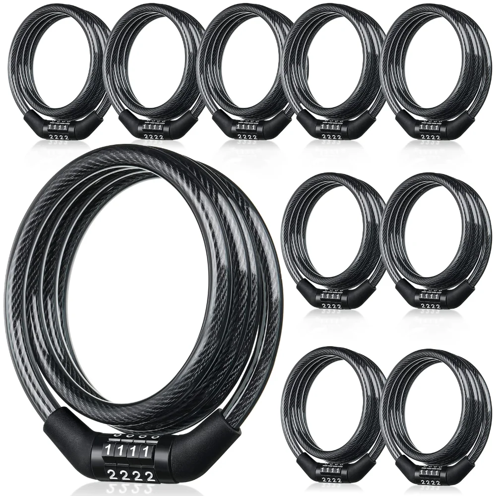 Combination Bike Locks, 10 pcs, Black