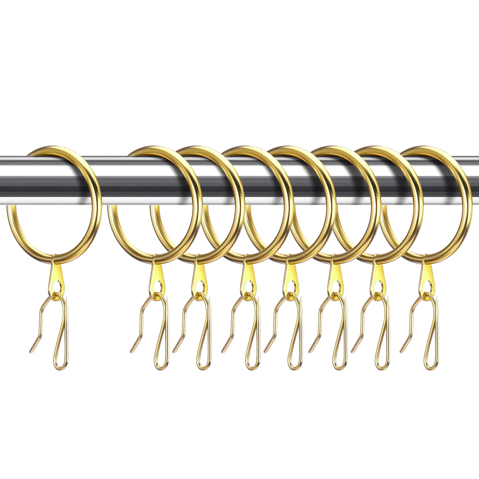 Curtain Rings with Hooks, 30 pcs, Gold