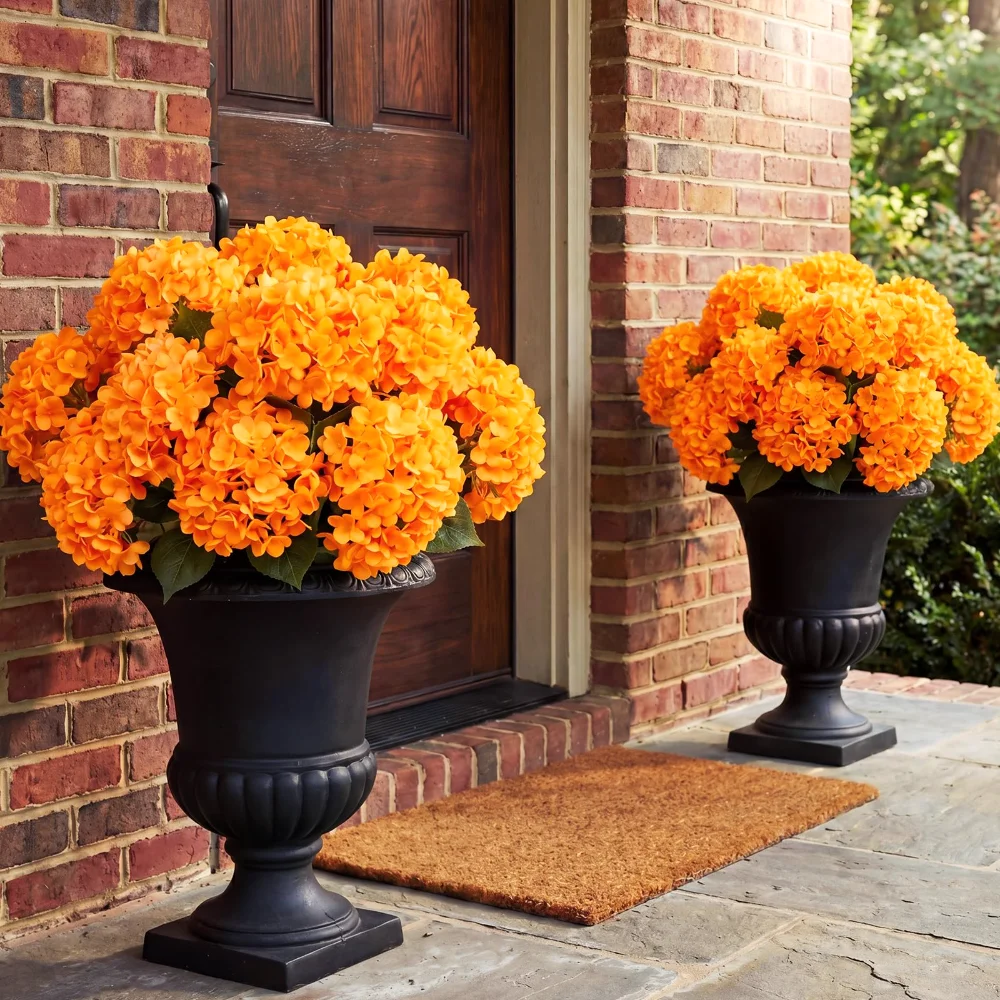 Silk Hydrangea Stems, 40 heads, Orange